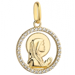 Złoty medalik damski z Matką Boską Modlącą i cyrkoniami pr.585